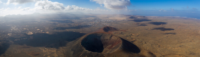 Vulcan Fuerteventura Calderon Hondo and volcanic mountain. Drone Shot Canary Island, Spain