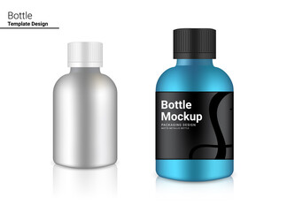 Metallic Bottle Mock up Realistic Drink or Medicine merchandise on Background Illustration. Health Care and Medical.