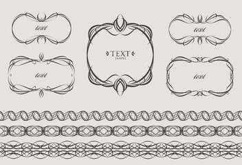 Calligraphic frames and collection of page decoration. Graphic elements for design.