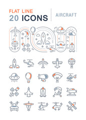 Set Vector Line Icons of Aircraft.