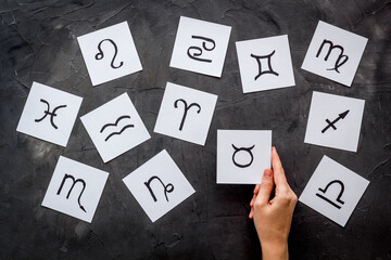 Zodiac signs - horoscope astrology concept, top view