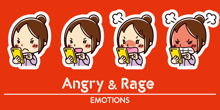 スマホと女性の表情セット / 怒る / 激怒
