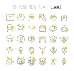 Vector Line Icons of Chinese New Year
