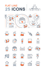 Set Vector Flat Line Icons Coffee