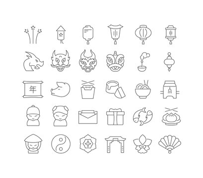 Vector Line Icons of Chinese New Year