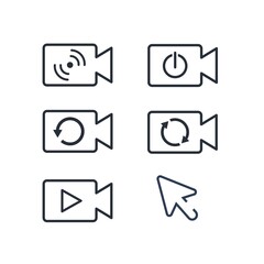 Online video broadcast control linear vector icons set.