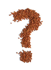A question mark made up of beans on a white background