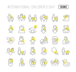 Vector Line Icons of International Childrens Day