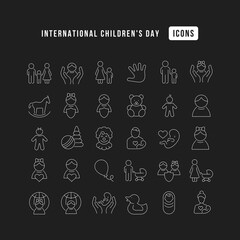 Vector Line Icons of International Childrens Day