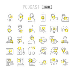 Vector Line Icons of Podcast