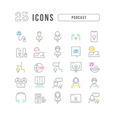 Vector Line Icons of Podcast