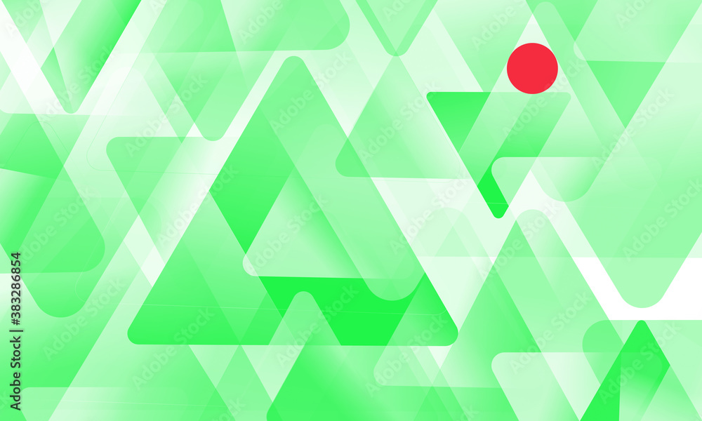 Poster green triangles and red circle pattern design on a white background