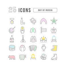 Vector Line Icons of Day of Russia