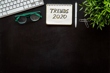 Trends in marketing. Social media concept on offise desk top view