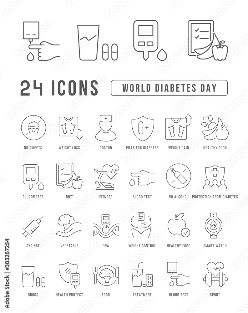 Poster vector line icons of world diabetes day