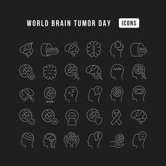 Vector Line Icons of World Brain Tumor Day