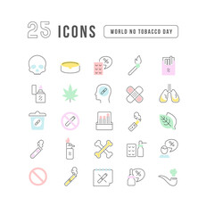 Vector Line Icons of World No Tobacco Day