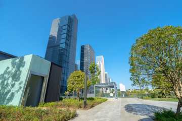 City square and modern skyscrapers, Guiyang, China.