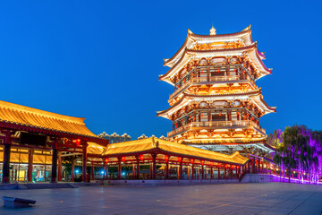 Classical architecture night view, Xi'an, China.