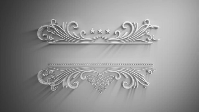 White Soft Banner Background Reveal Animation/ 4k animation of an elegant hand drawn white banner background with ornamental arabesque and floral patterns elements revealing