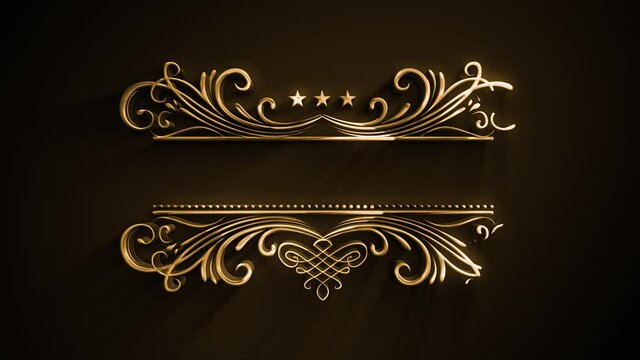 Gold Ornament Banner Background Reveal Animation/ 4k animation of an elegant golden banner background with ornamental arabesque and floral patterns elements revealing
