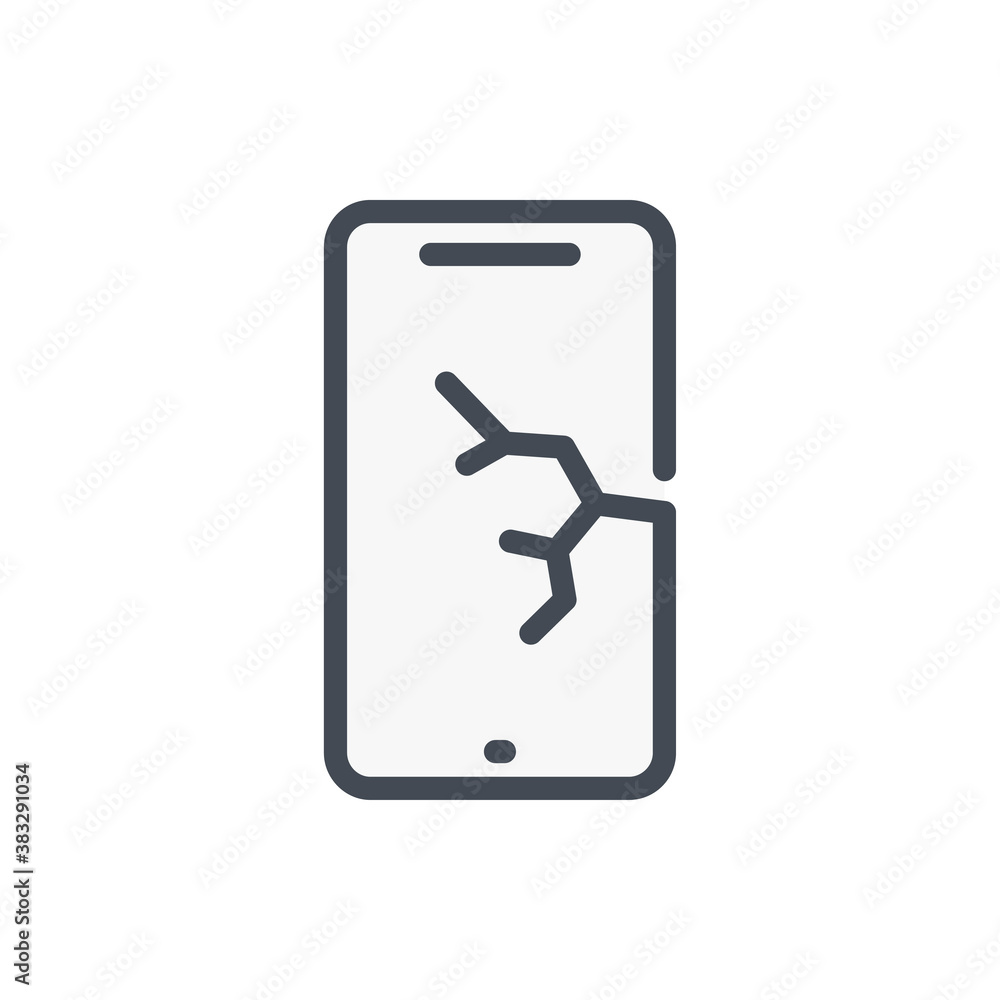 Poster mobile phone with broken screen color line icon. smartphone with crack on display vector outline col