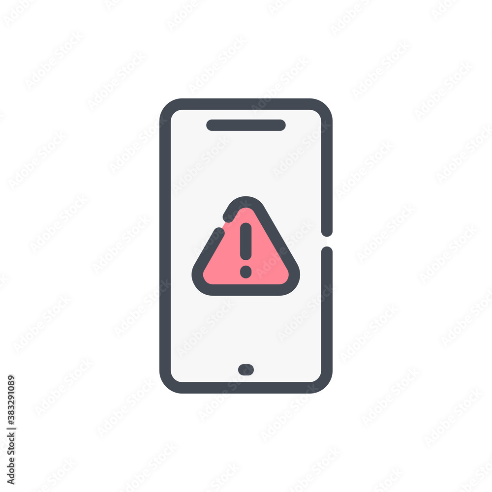 Poster mobile phone with problem notification color line icon. smartphone assistance vector outline colorfu