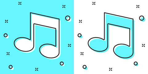 Black line Music note, tone icon isolated on green and white background. Random dynamic shapes. Vector.