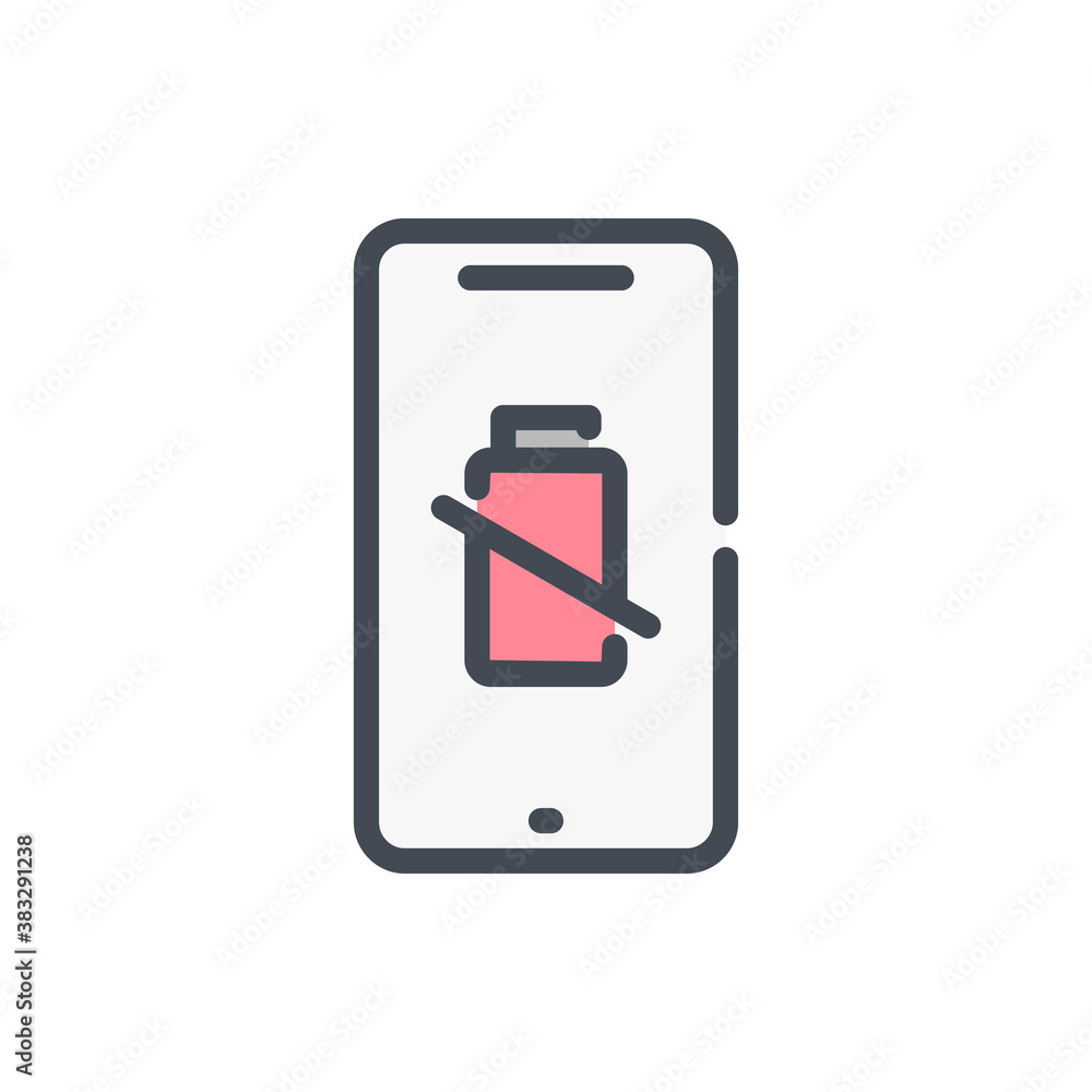 Poster mobile phone with battery problem color line icon. smartphone with dead battery vector outline color