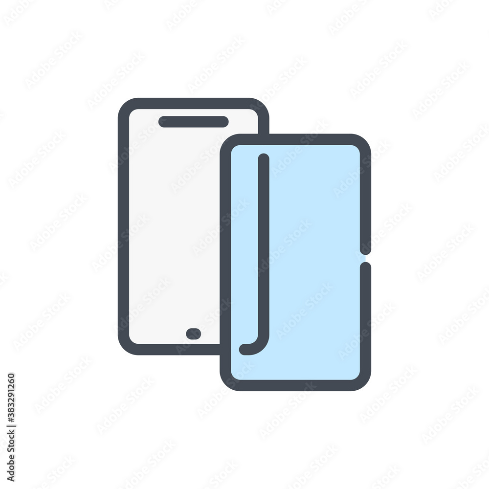 Poster mobile phone display replacement color line icon. protection screen on smartphone vector outline col