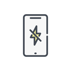 Mobile phone with charge problem color line icon. Smartphone with battery charge damage vector outline colorful sign.