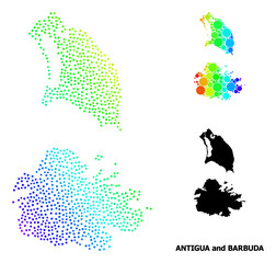 Obraz premium Mesh polygonal and solid map of Antigua and Barbuda. Vector model is created from map of Antigua and Barbuda with red stars. Abstract lines and stars are combined into map of Antigua and Barbuda.