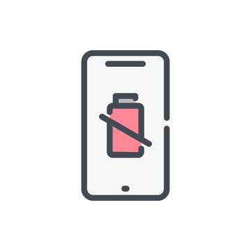 Mobile Phone With Battery Problem Color Line Icon. Smartphone With Dead Battery Vector Outline Colorful Sign.