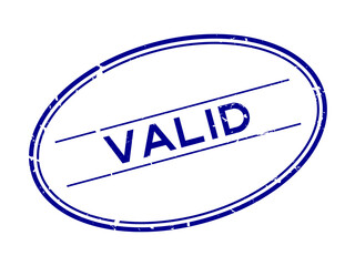 Grunge blue valid word oval rubber seal stamp on white background