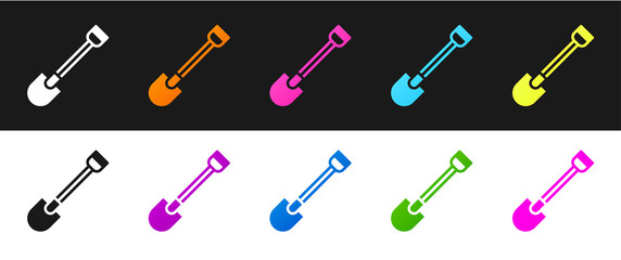 Set Fire shovel icon isolated on black and white background. Fire protection equipment. Equipment for firefighter. Vector.