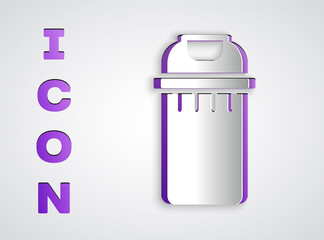 Paper cut Trash can icon isolated on grey background. Garbage bin sign. Recycle basket icon. Office trash icon. Paper art style. Vector.