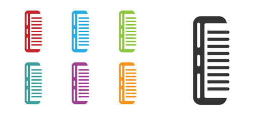 Black Hairbrush icon isolated on white background. Comb hair sign. Barber symbol. Set icons colorful. Vector.