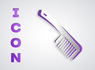 Paper cut Hairbrush icon isolated on grey background. Comb hair sign. Barber symbol. Paper art style. Vector.