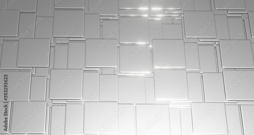 Poster 3d illustration with flat squares and curved corners stacked in complex layers on a white background