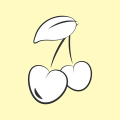 Cherry couple icon, sketch hand drawn doodle style, ink brush hand line, white color