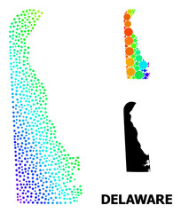 Pixel bright spectral, and monochrome map of Delaware State, and black title. Vector model is created from map of Delaware State with spheres. Illustration designed for political aims.