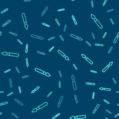 Green line Paint brush icon isolated seamless pattern on blue background. Vector Illustration.