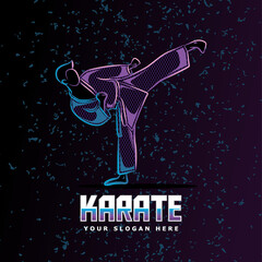 karate kick neon line art style perfect for poster, banner, landing page, tshirt, and other merchandise © wellyans
