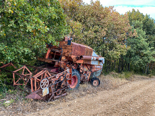 combine harvester in field