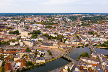 Fototapeta na wymiar Panoramic aerial view of the city of Vierzon in the cher Department, France
