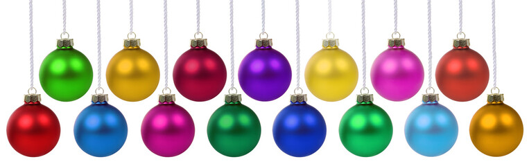 Christmas balls baubles time decoration banner hanging isolated on white