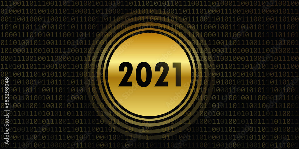 Poster 2021 new year on binary code background online concept vector illustration eps10