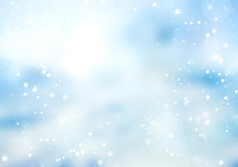 Blue blurred snowy background,winter snowstorm defocused illustration.Snow motion sky texture.