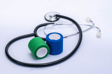 stethoscope and pills