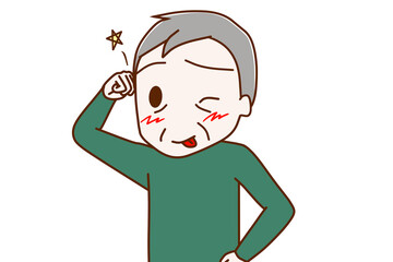 失敗してテヘっとペロリ舌を出してごまかす高齢の男性